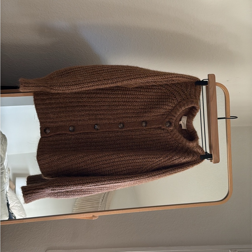 Sezane Brown Chunky Knit Cardigan Sweater